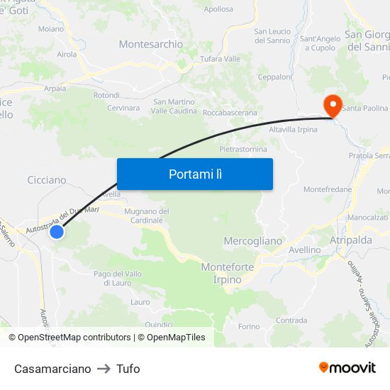 Casamarciano to Tufo map