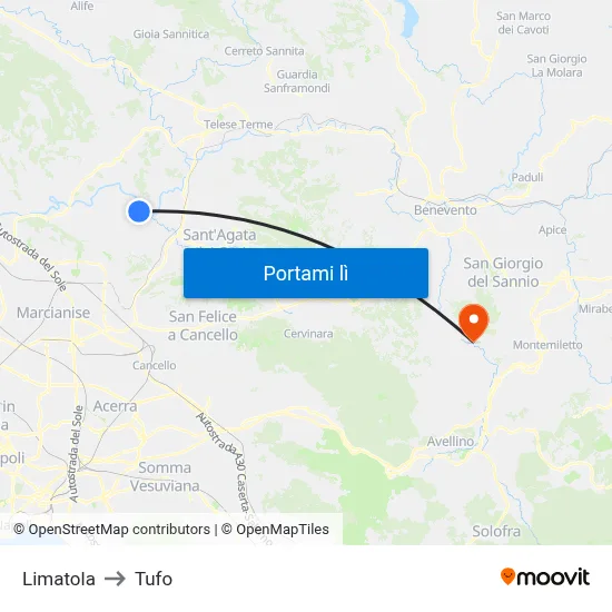 Limatola to Tufo map