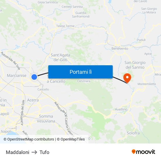 Maddaloni to Tufo map