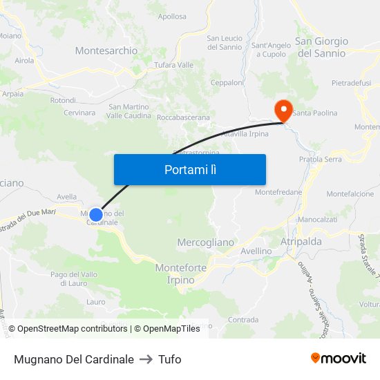 Mugnano Del Cardinale to Tufo map