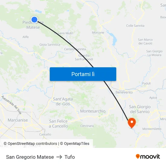 San Gregorio Matese to Tufo map