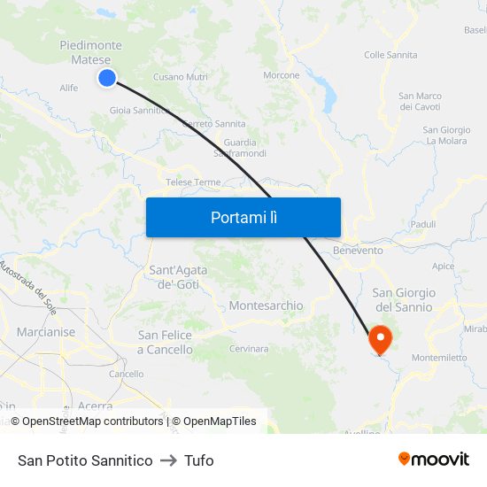 San Potito Sannitico to Tufo map