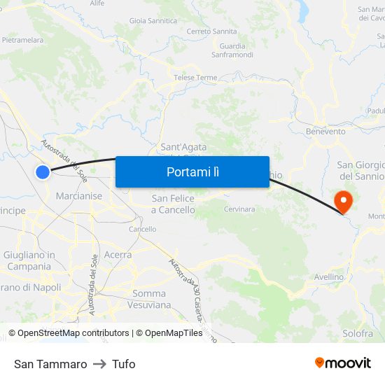 San Tammaro to Tufo map