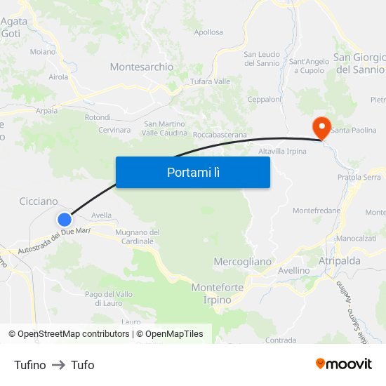 Tufino to Tufo map