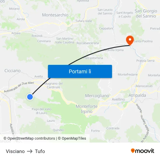 Visciano to Tufo map