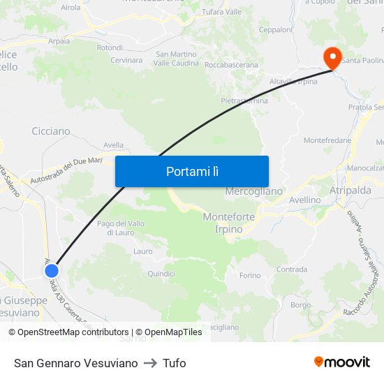 San Gennaro Vesuviano to Tufo map