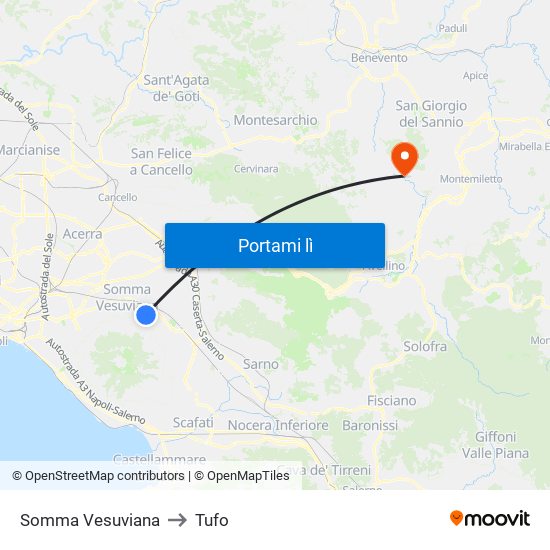 Somma Vesuviana to Tufo map