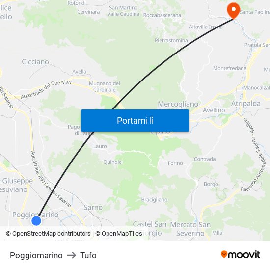 Poggiomarino to Tufo map