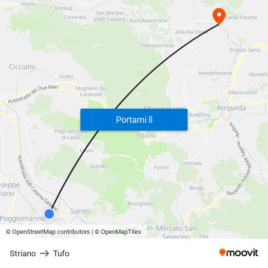 Striano to Tufo map