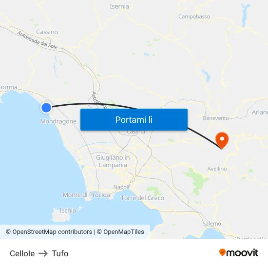 Cellole to Tufo map