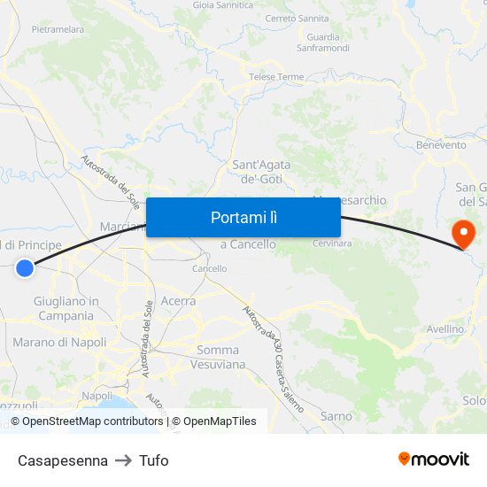 Casapesenna to Tufo map
