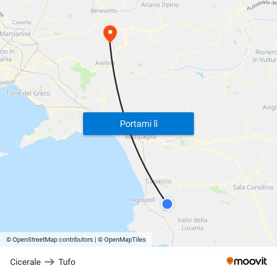 Cicerale to Tufo map