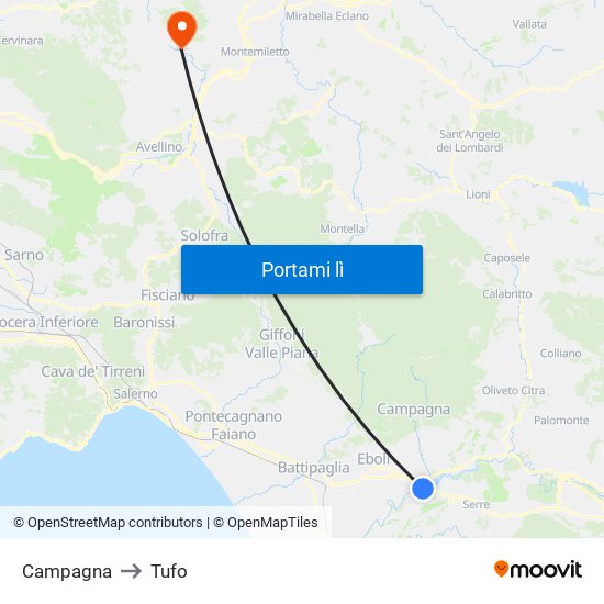 Campagna to Tufo map