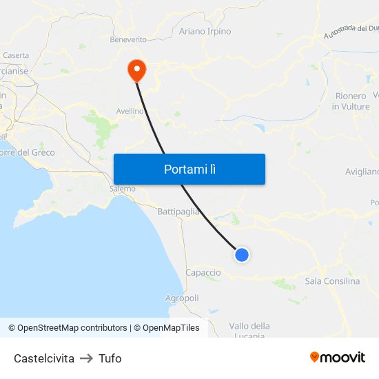 Castelcivita to Tufo map