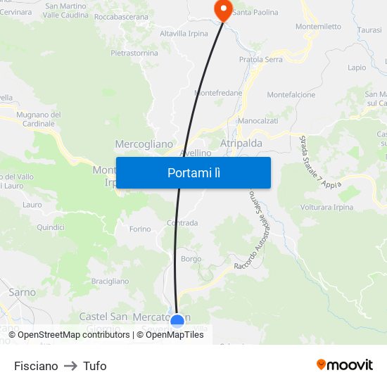 Fisciano to Tufo map