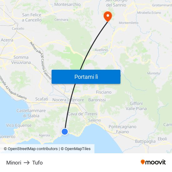 Minori to Tufo map