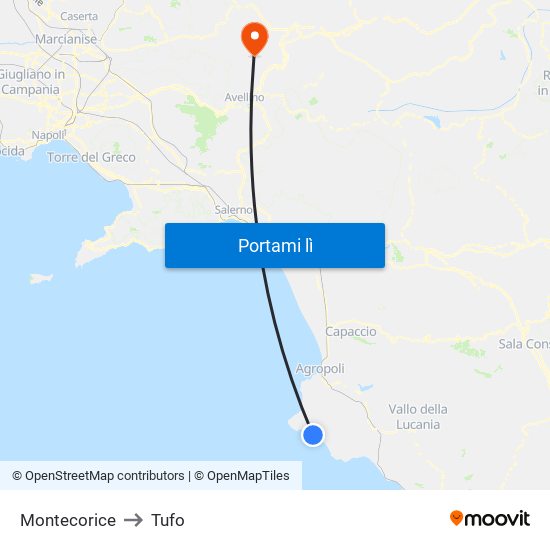 Montecorice to Tufo map