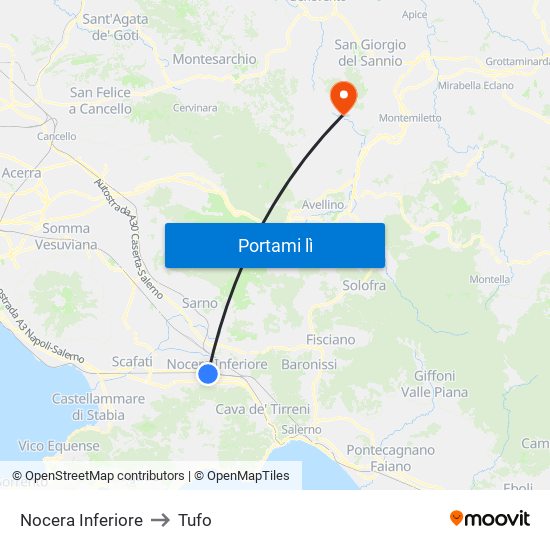 Nocera Inferiore to Tufo map