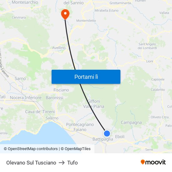 Olevano Sul Tusciano to Tufo map