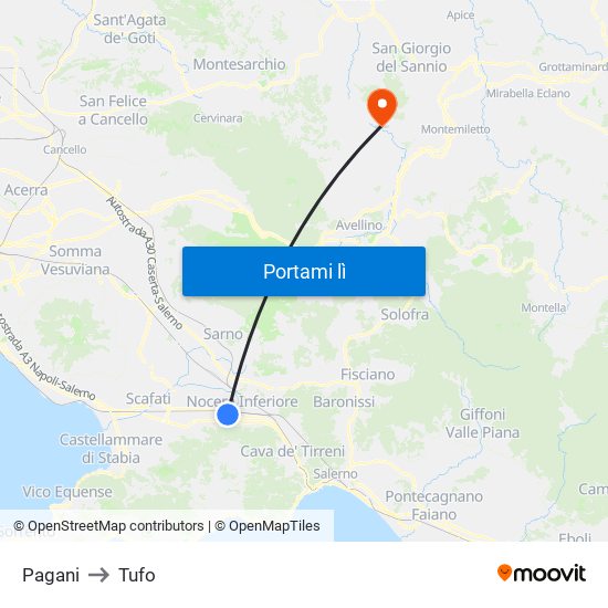 Pagani to Tufo map