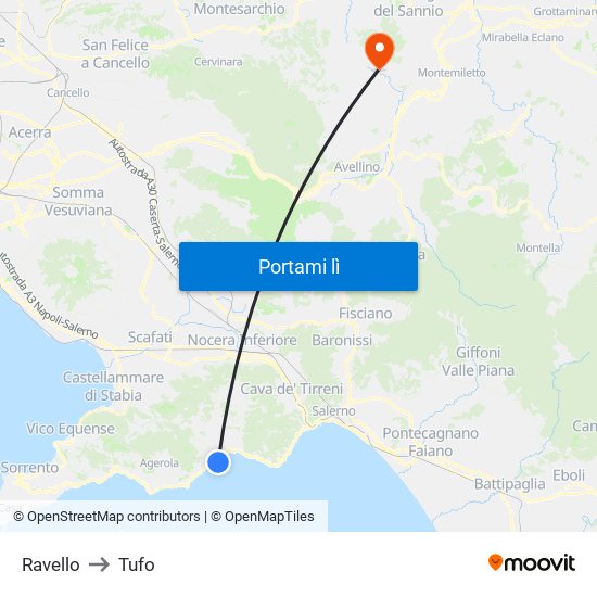 Ravello to Tufo map