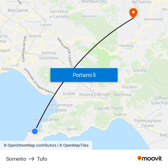 Sorrento to Tufo map