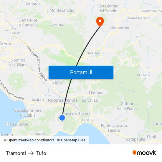 Tramonti to Tufo map