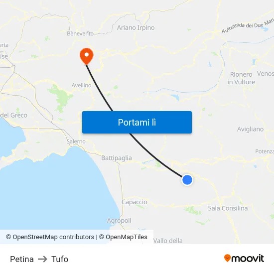 Petina to Tufo map
