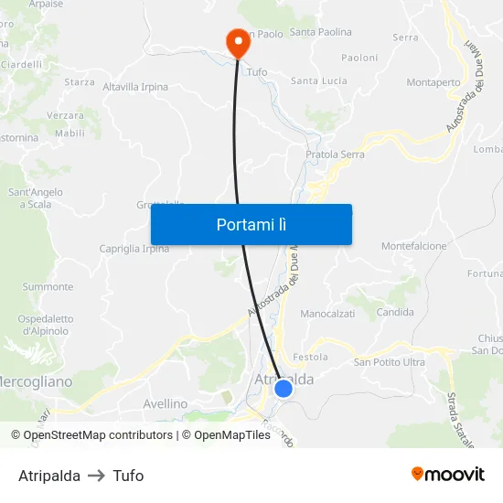 Atripalda to Tufo map