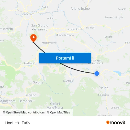 Lioni to Tufo map