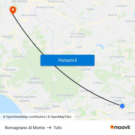 Romagnano Al Monte to Tufo map