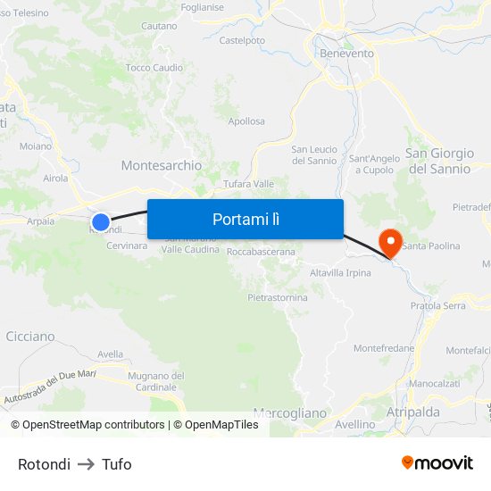 Rotondi to Tufo map