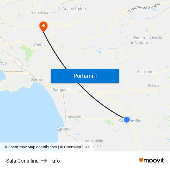 Sala Consilina to Tufo map