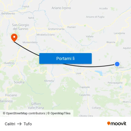 Calitri to Tufo map