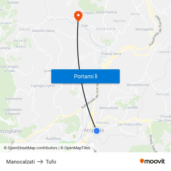 Manocalzati to Tufo map