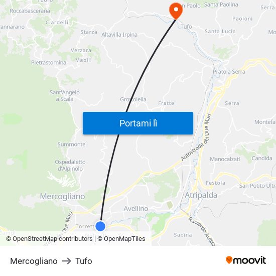 Mercogliano to Tufo map