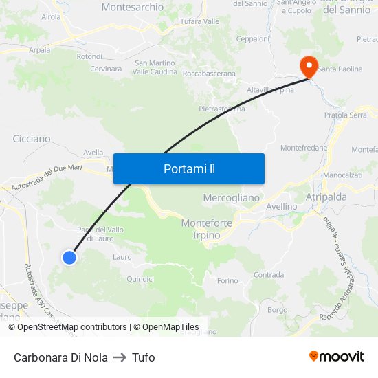 Carbonara Di Nola to Tufo map