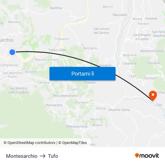 Montesarchio to Tufo map