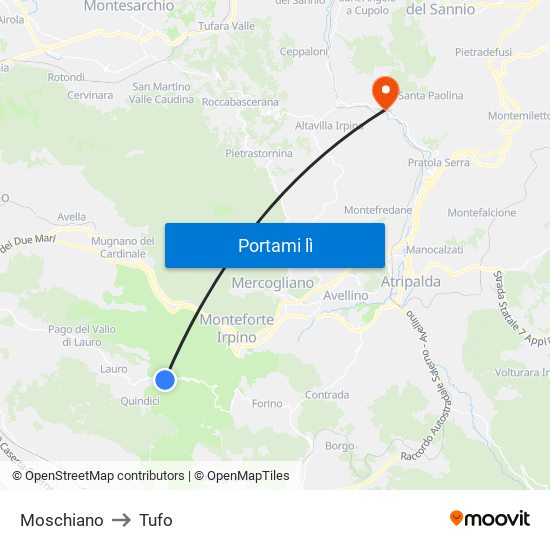 Moschiano to Tufo map