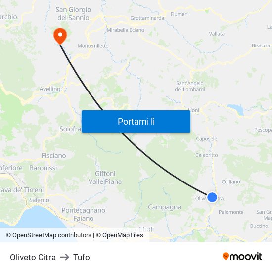 Oliveto Citra to Tufo map