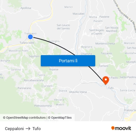 Ceppaloni to Tufo map