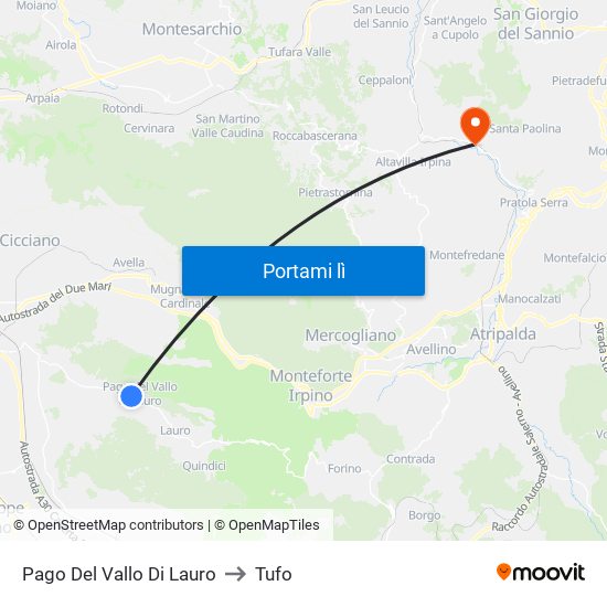 Pago Del Vallo Di Lauro to Tufo map