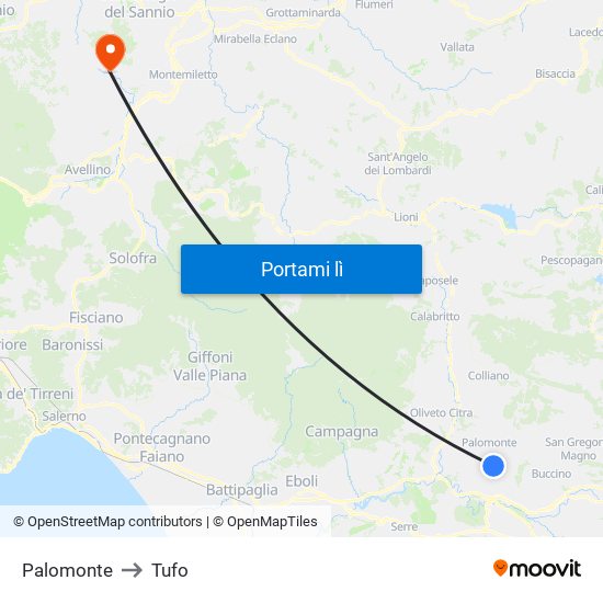 Palomonte to Tufo map