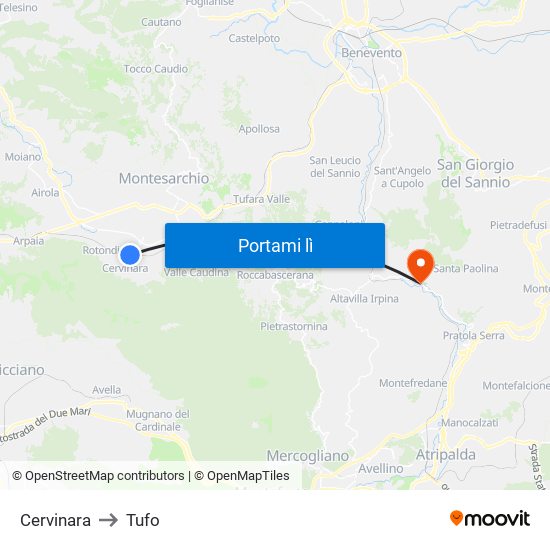 Cervinara to Tufo map