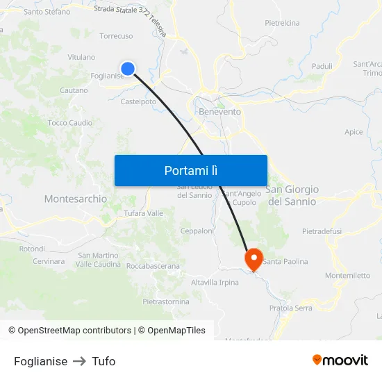 Foglianise to Tufo map