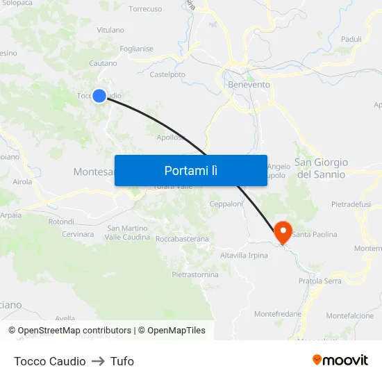 Tocco Caudio to Tufo map