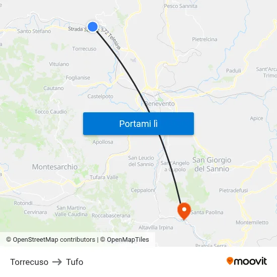 Torrecuso to Tufo map