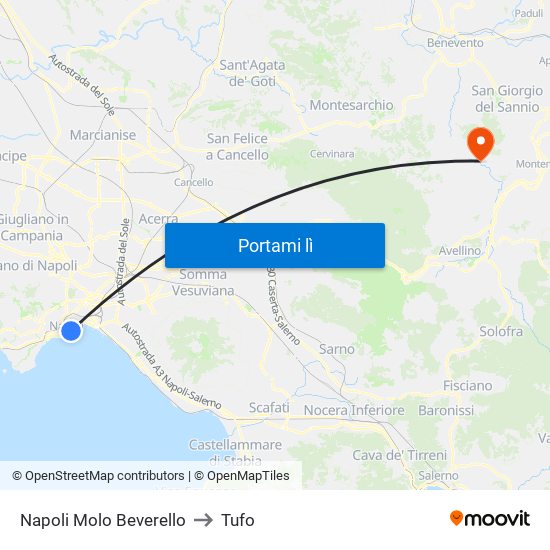 Napoli Molo Beverello to Tufo map