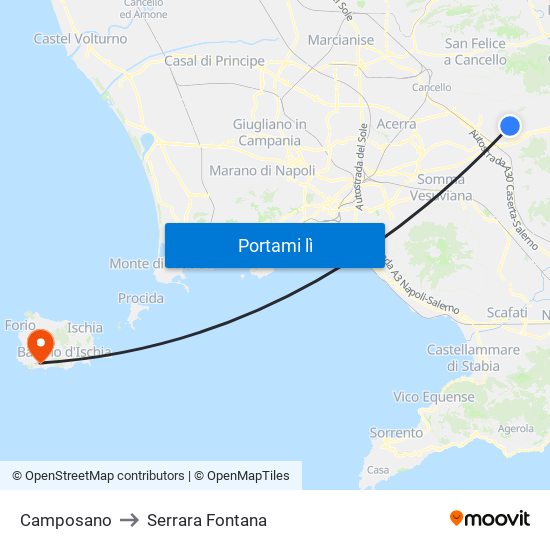 Camposano to Serrara Fontana map