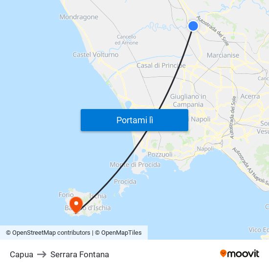 Capua to Serrara Fontana map